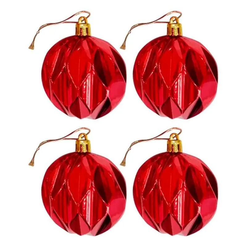 Bolas Natal Vermelhas Brilhante Geométricas 7cm 4 Peças