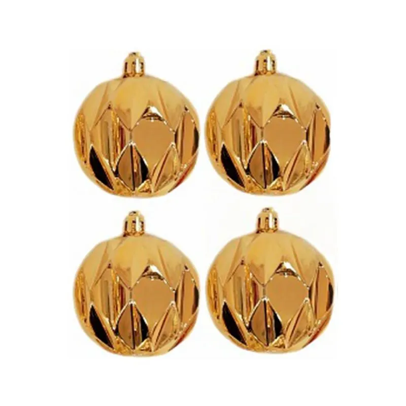 Bolas Natal Douradas Brilhante Geométricas 7cm 4 Peças