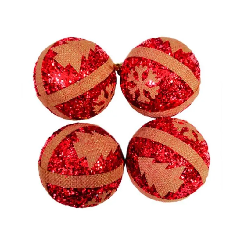 Bolas Natal Vermelhas Glitter Desenhada 7cm 4 Peças
