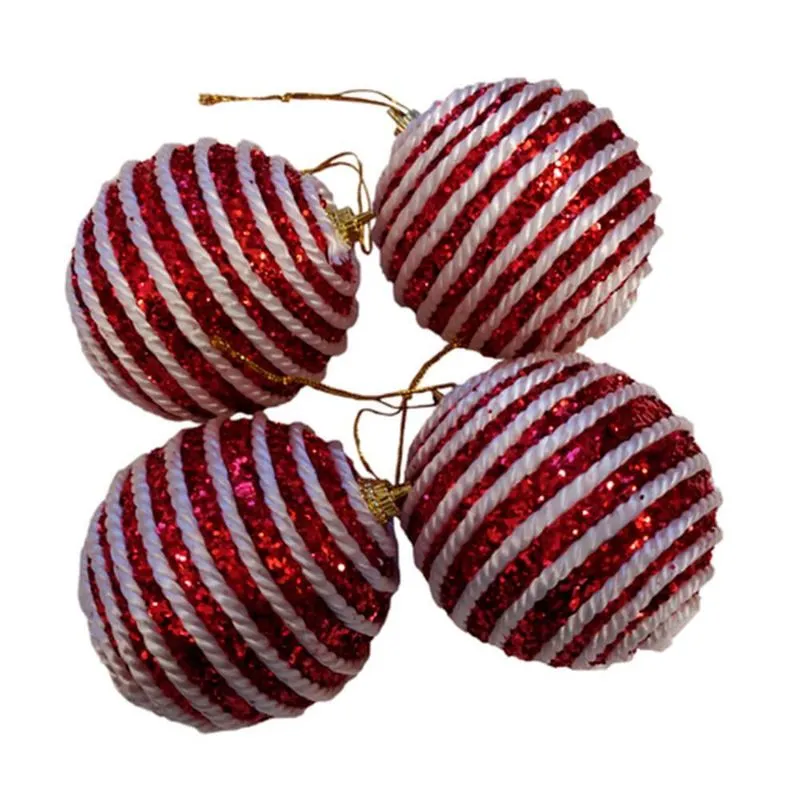 Bolas Natal Vermelha E Branca Listrada 7cm 4 Peças