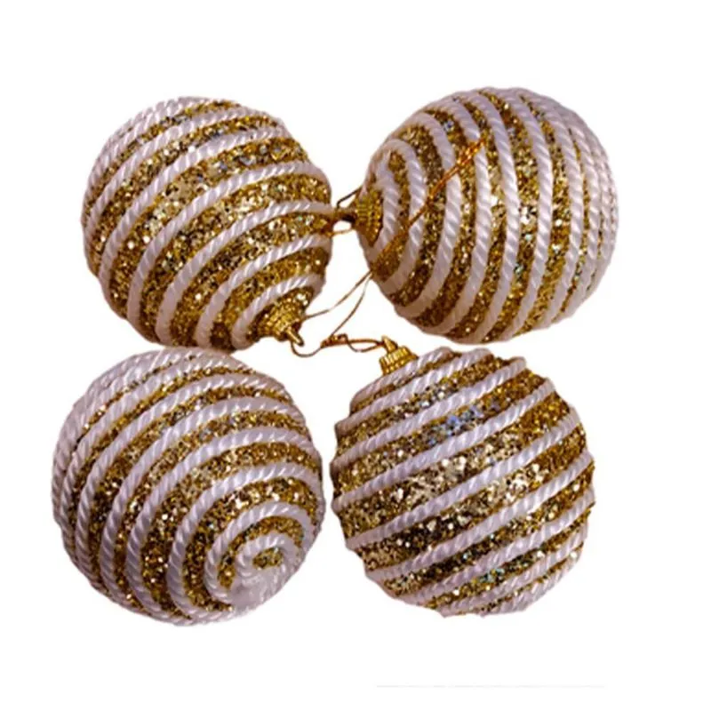 Bolas Natal Dourada E Branca Listrada 7cm 4 Peças