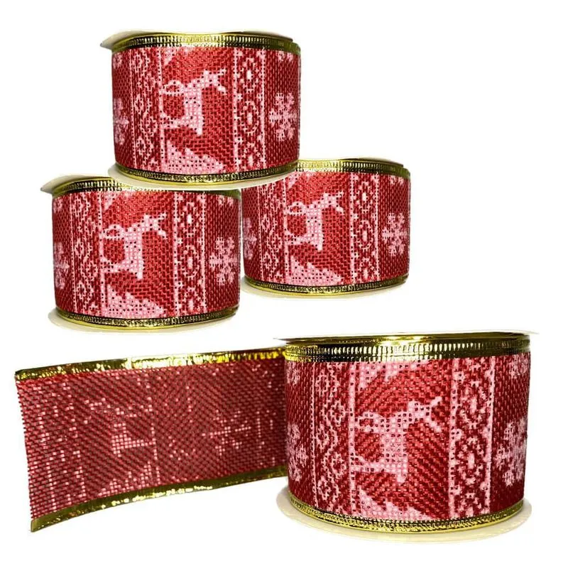 Kit 4 Rolos Fita Juta Vermelho Dourado 2,7m X 5cm