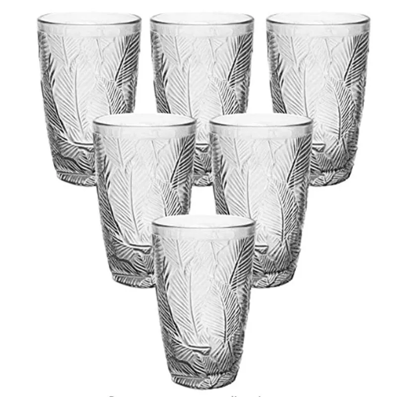 Kit com 06 Copos de Vidro Folha Transparente 380ml Casa Ambiente