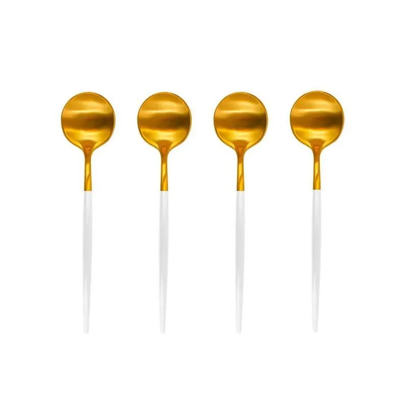 Jogo Colheres Sobremesa Inox Dourado E Branco Lady 4 Peças