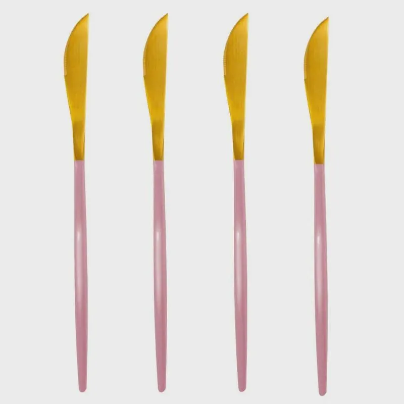 Jogo de Facas de Mesa Inox Dourado e Rosa Lady 4 peças - Casambiente