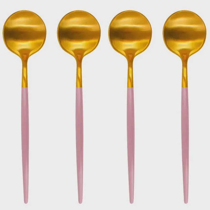 Jogo de Colheres de Mesa Inox Dourado e Rosa Lady 4 peças - Casambiente