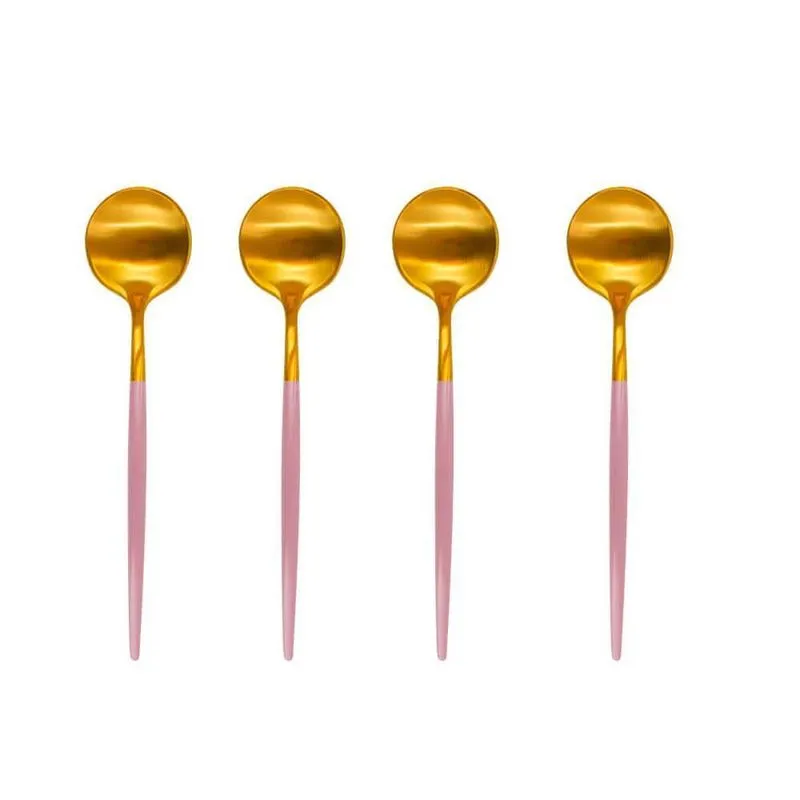 Jogo Colheres Sobremesa Inox Dourado E Rosa Lady 4 Peças