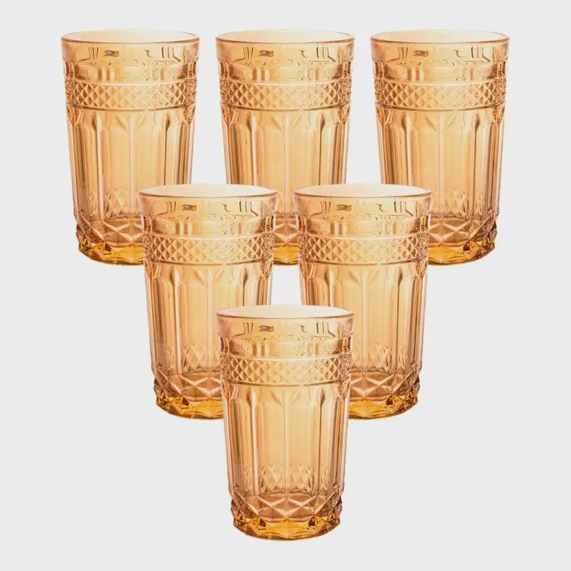 Jogo de Copos de Vidro Barroco Âmbar Espelhada 380ml - Casambiente