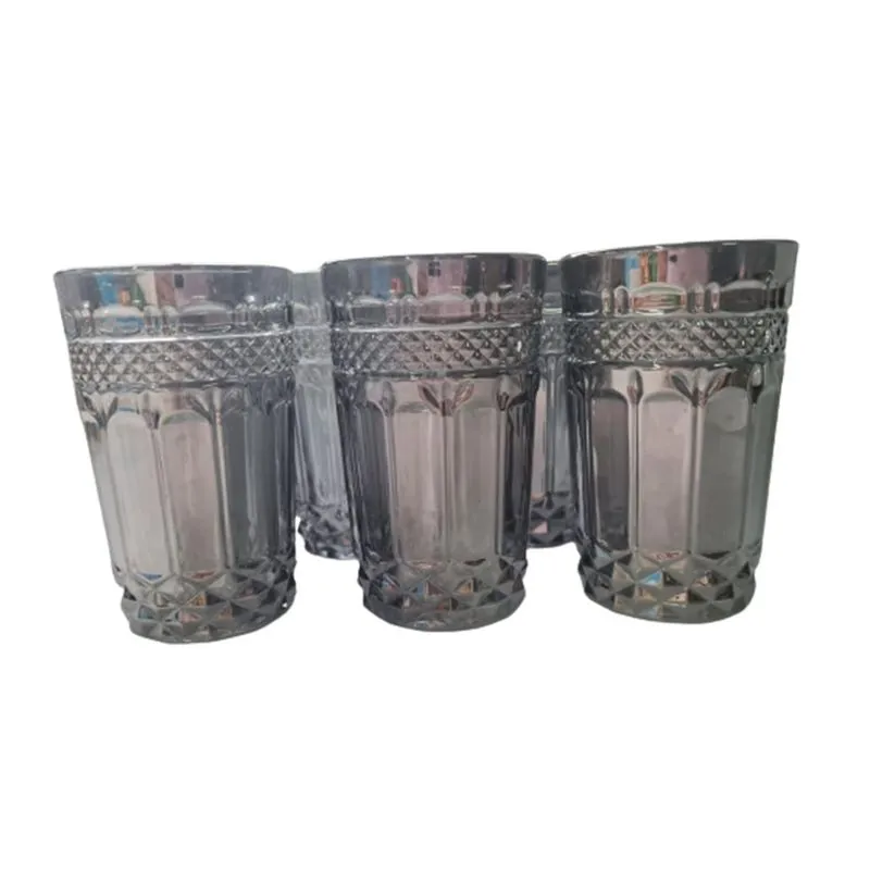 Jogo De 6 Copos Barroco Fumê De Vidro Metalizado 380ml