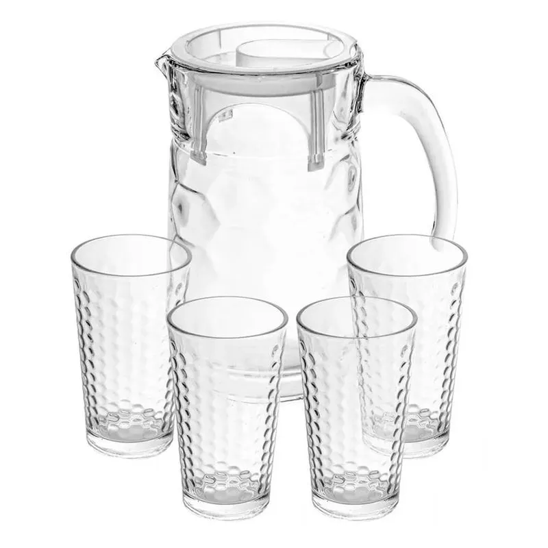 Jogo de 4 Copos 230ml e Jarra 1300ml Vidro Losango