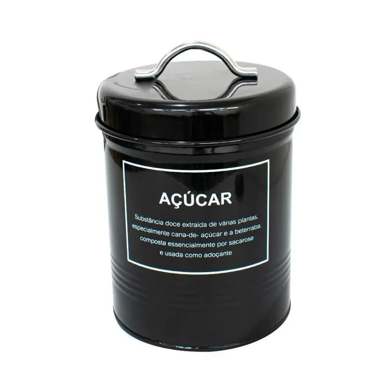 Pote Açúcar Em Metal Preto Redondo 1,65l Casambiente