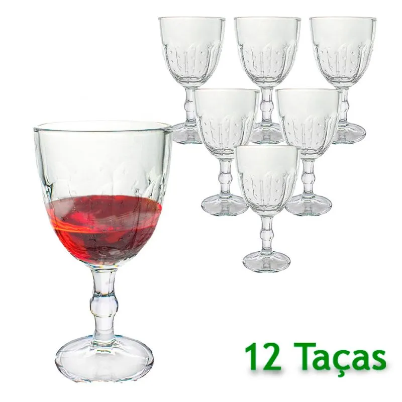 Conjunto c/ 12 Taças De Vidro Estrela Luxo Agua Vinho Transparente 300ml