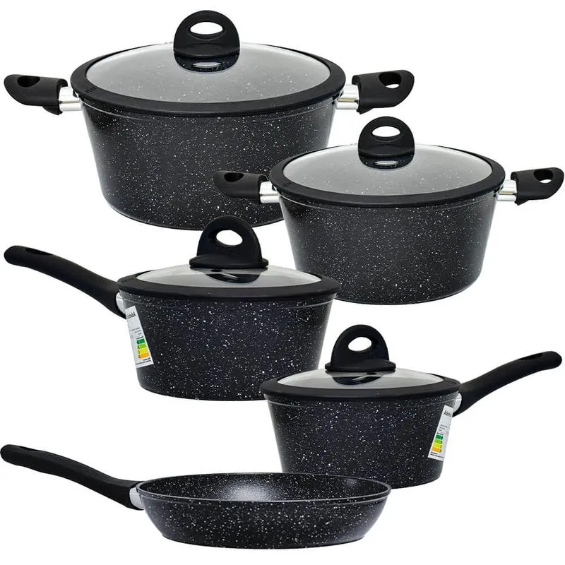 Conjunto de Panelas de Indução Antiaderente Cerâmica Viena Preto 5 peças - Casambiente Full Black