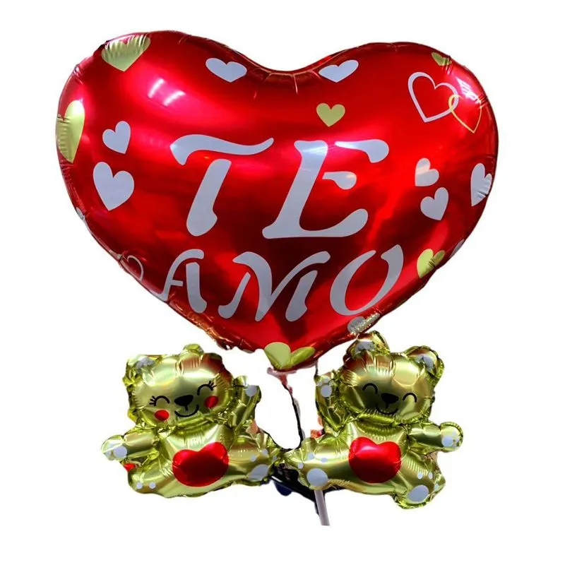 Balão Metalizado Coração Te Amo Com Ursos Br Festas