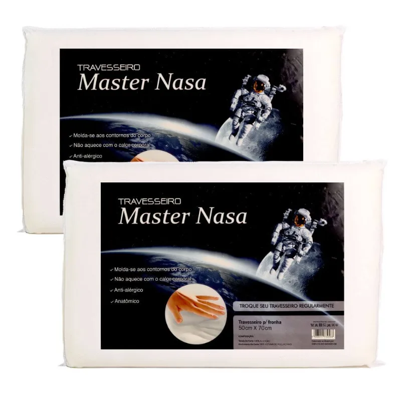 Kit com 2 Travesseiros Master Nasa 58cm x 38cm x 10cm - Master Comfort