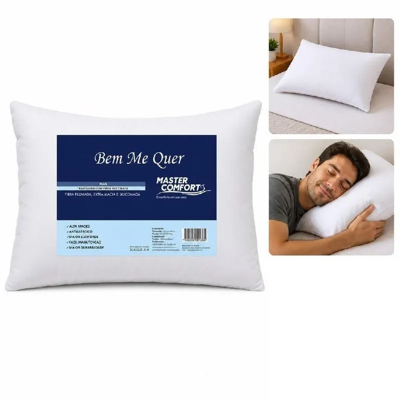 Travesseiro Bem Me Quer Plus 55x40cm Fibra Siliconizada Antialergico Branco