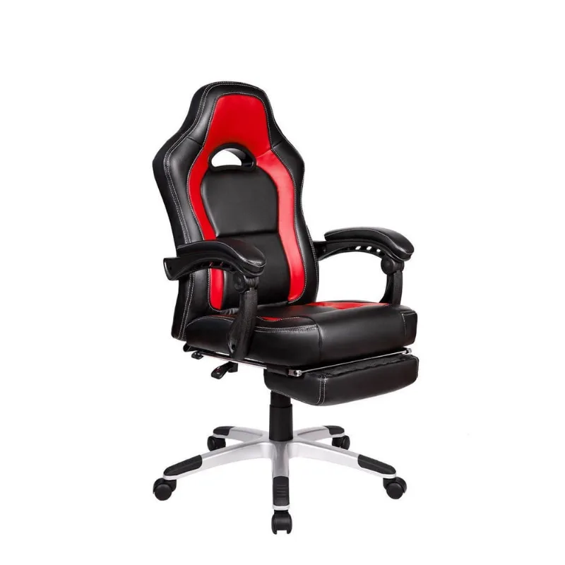 Cadeira Gamer Giratória Reclinável c/ apoio para pés Vermelha e Preta Solo - at. Home