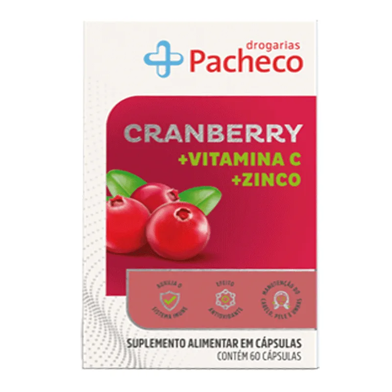 Cranberry Extrato + Vitamina C e Zinco Drogarias Pacheco 60 Cápsulas