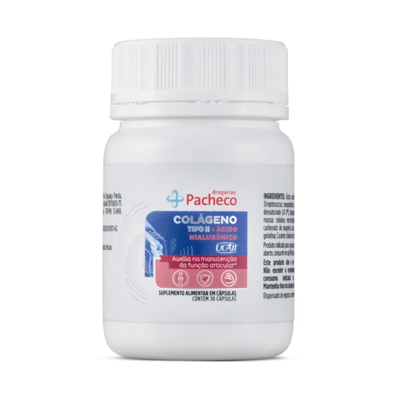 Colágeno Tipo II+ Ácido Hialurônico + Vitaminas e Minerais Drogarias Pacheco 30 Cápsulas