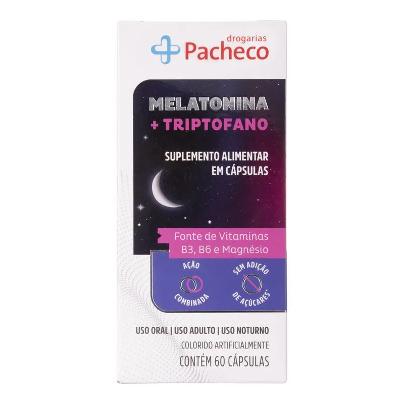 Suplemento Alimentar Melatonina + Triptofano Drogarias Pacheco 60 Cápsulas