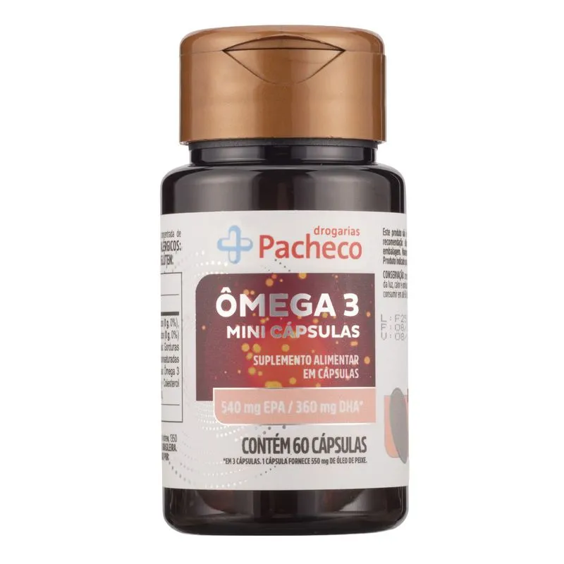 Suplemento Alimentar Ômega 3 Mini 550mg Drogarias Pacheco 60 Cápsulas