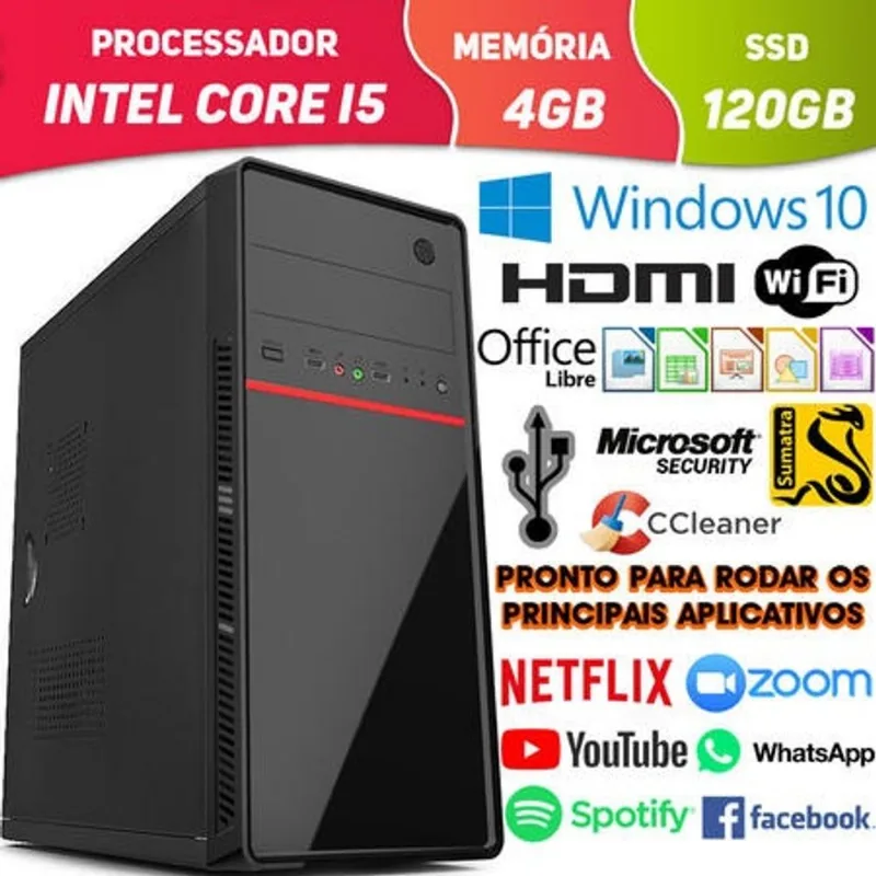 Computador Pc Cpu Intel Core i5 Com Hdmi 4GB ssd 120GB Windows 10 Wifi Desktop