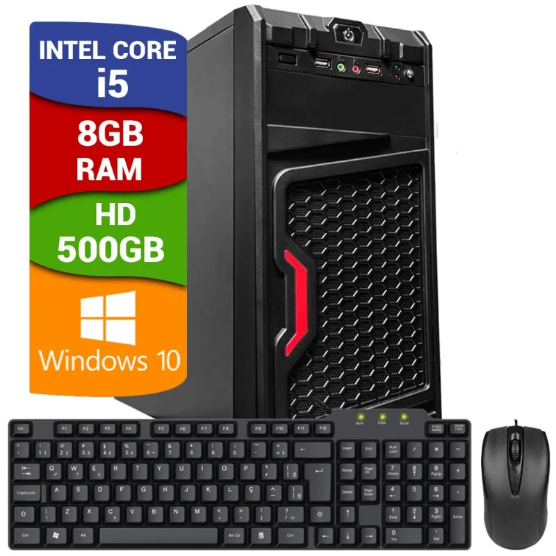 Computador Pc Cpu Intel Core I5 8GB HD 500GB GeForce GT610 2GB Windows 10 Hdmi Teclado e Mouse