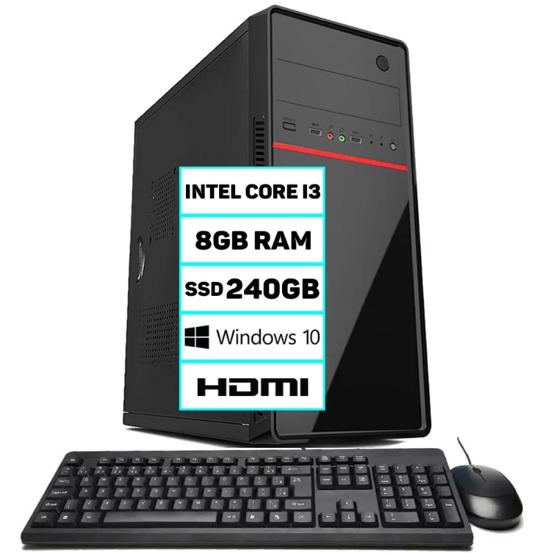Computador Pc Intel Core i3 8GB ssd 240GB Hdmi Windows 10 Teclado e Mouse Cpu Desktop