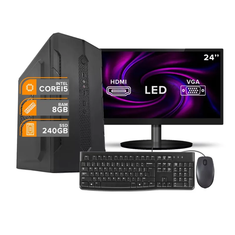 Computador Completo Intel i5 3470 8Gb Ssd 240Gb Monitor 24