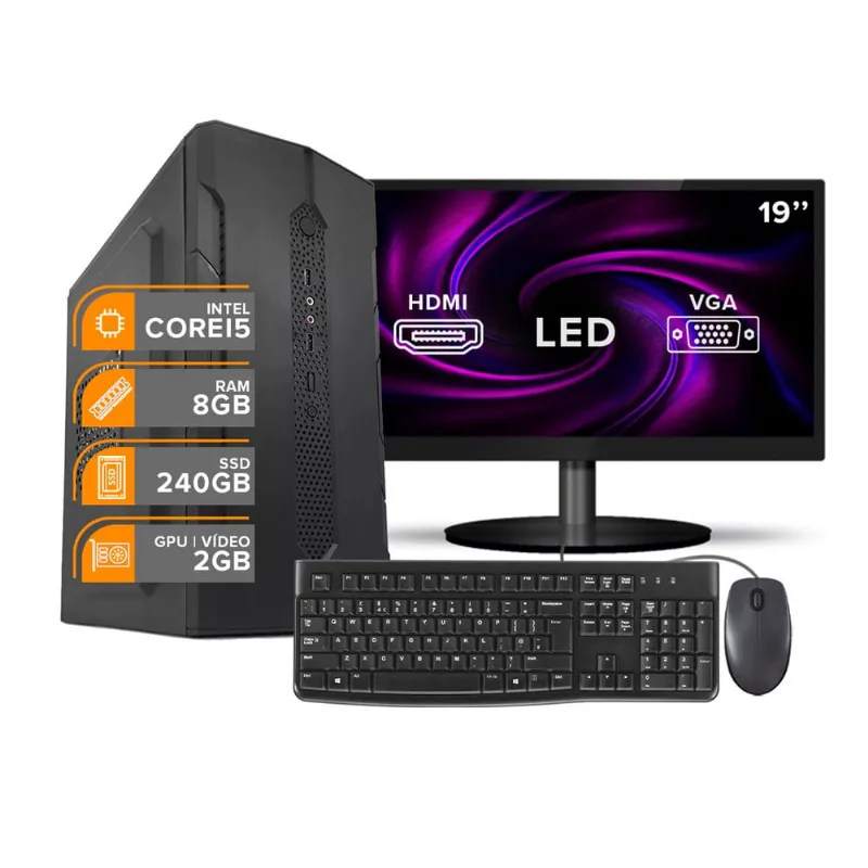 Computador Completo Intel i5 8Gb ssd 240Gb GT610 Monitor 19