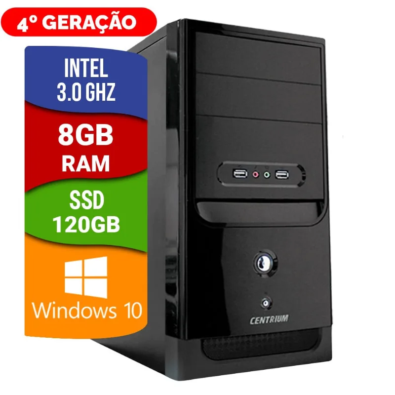 Computador Pc Cpu Intel 3.0Ghz 8GB ssd 120GB Windows 10 Hdmi Desktop