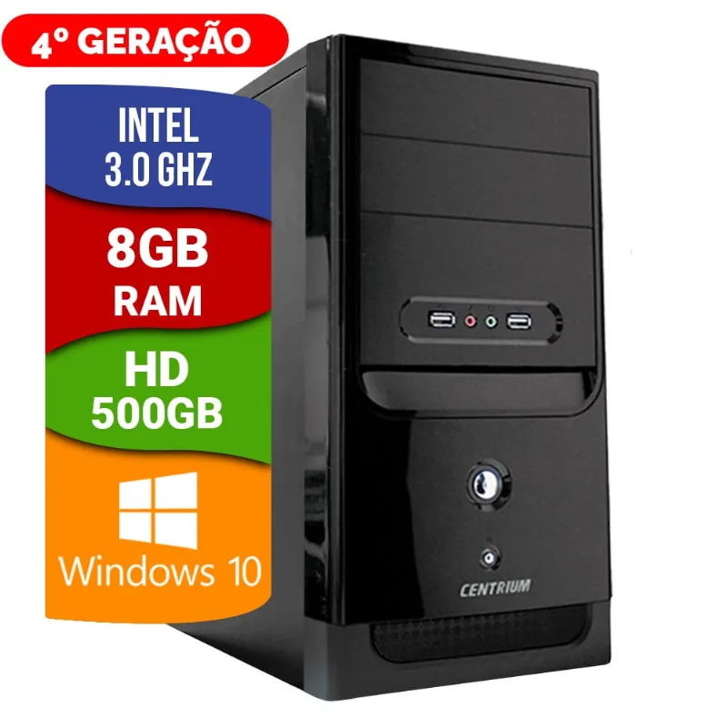 Computador Pc Cpu Intel 3.0Ghz 8GB HD 500GB Windows 10 Hdmi Desktop