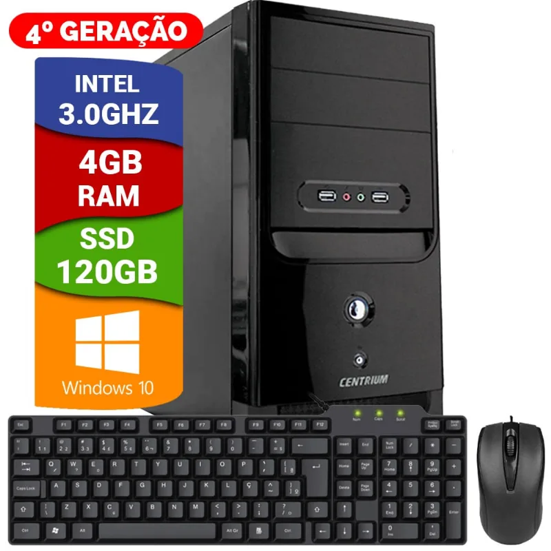 Computador Pc Cpu Intel 3.0Ghz 4GB ssd 120GB Windows 10 Hdmi Teclado e Mouse Desktop Pc