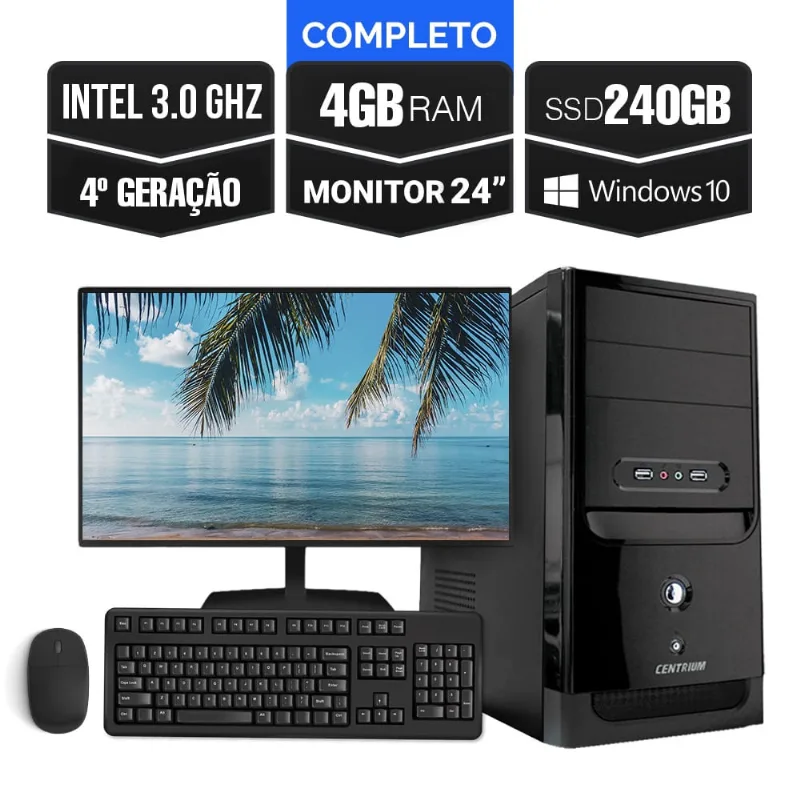 Computador Completo Intel 3.0 4Gb Ssd 240Gb + Kit