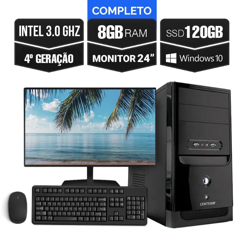 Computador Completo Intel 3.0 8Gb Ssd 120Gb + Kit