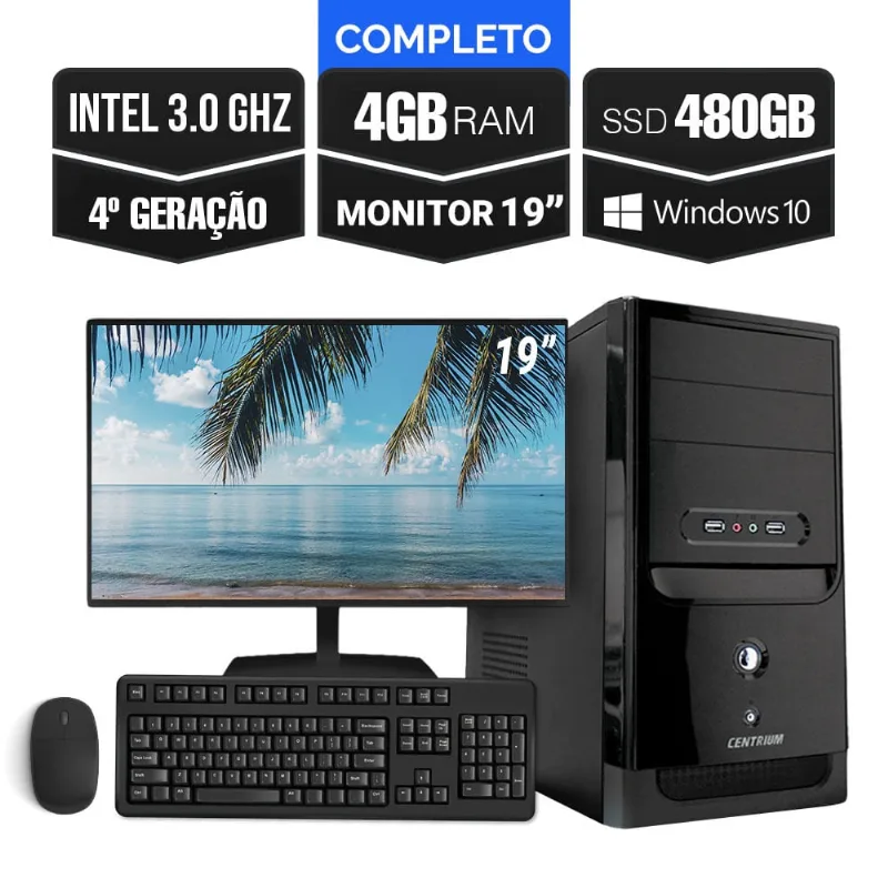 Computador Completo Intel 3.0 4Gb Ssd 480Gb + kit