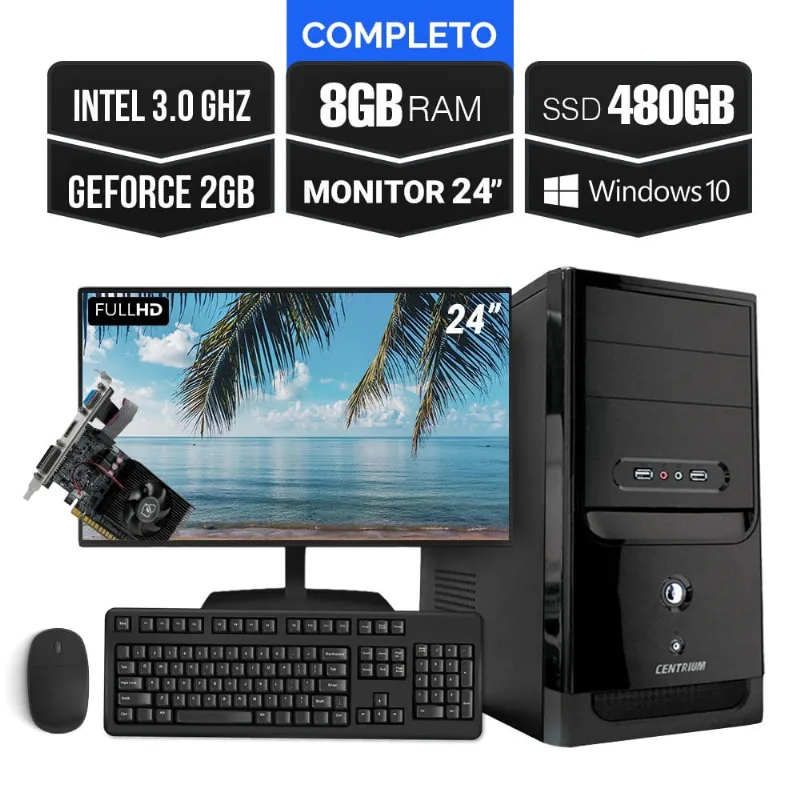 Computador Completo Intel 3.0 8Gb Ssd 480Gb + GT610 2Gb + KIT