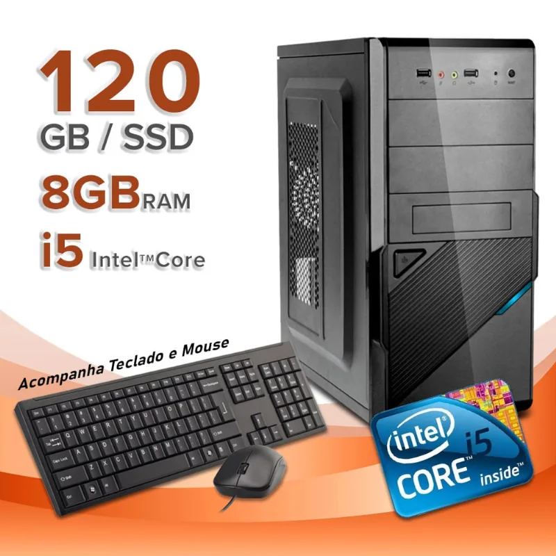 Computador Completo Intel Core I5 8GB ssd 120GB Hdmi Teclado e Mouse