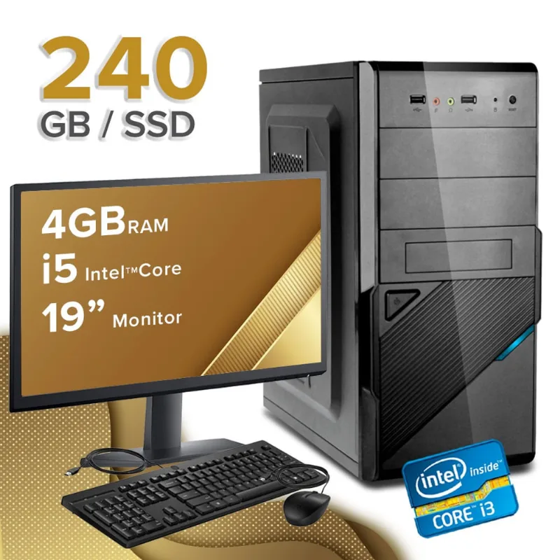Computador Completo Intel Core I5 4GB ssd 240GB Monitor 19 Hdmi Teclado e Mouse