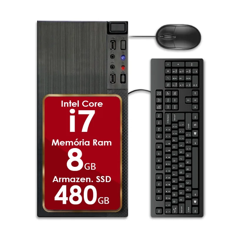 Computador Intel Core i7 8GB ssd 480GB 4 Núcleos Super Turbo Pc Hdmi Teclado e Mouse Strong Tech