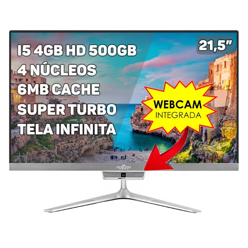 Computador All In One Intel Core i5 21,5 4GB HD 500GB 4 Núcleos Super Turbo Hdmi Webcam Strong Tech