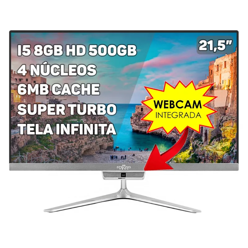 Computador All In One Intel Core i5 21,5 8GB HD 500GB 4 Núcleos Super Turbo Hdmi Webcam Strong Tech