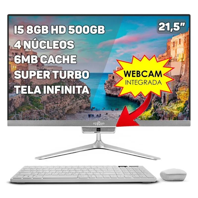 Computador All In One Intel Core i5 21,5 8GB ssd 512GB 4 Núcleos Super Turbo Hdmi Webcam Strong Tech