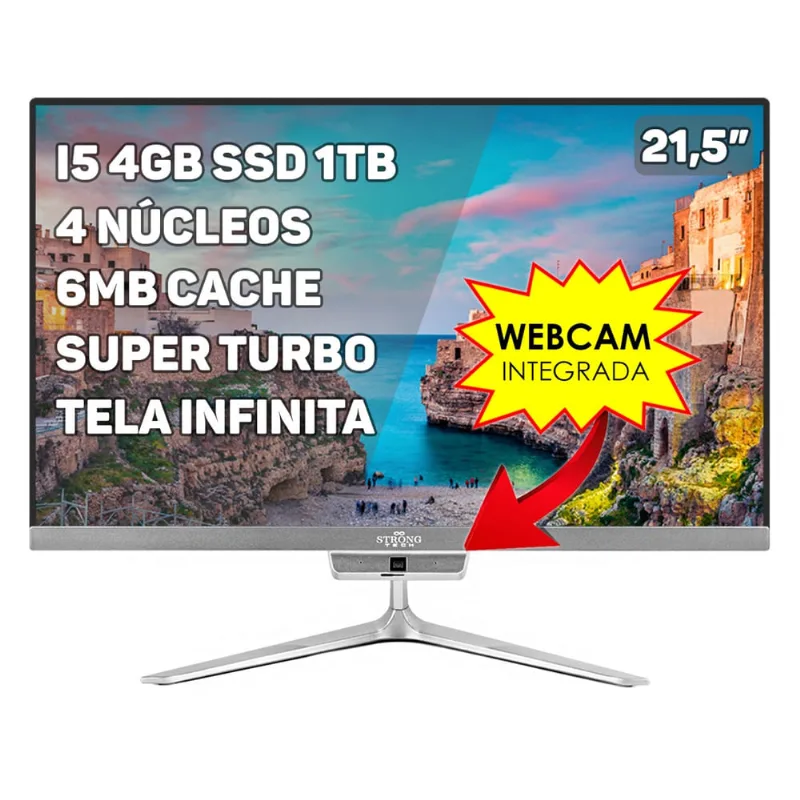 Computador All In One Intel Core i5 21,5 4GB ssd 1TB 4 Núcleos Super Turbo Hdmi Webcam