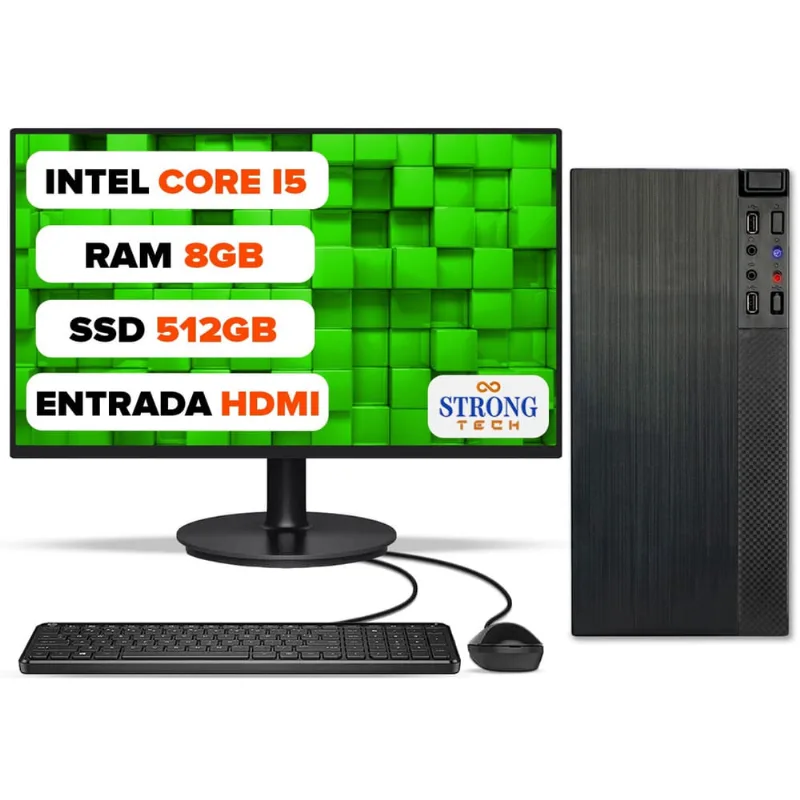 Computador Completo Intel Core i5 8GB ssd 512GB Monitor 17 Pc Hdmi Teclado e Mouse Strong Tech