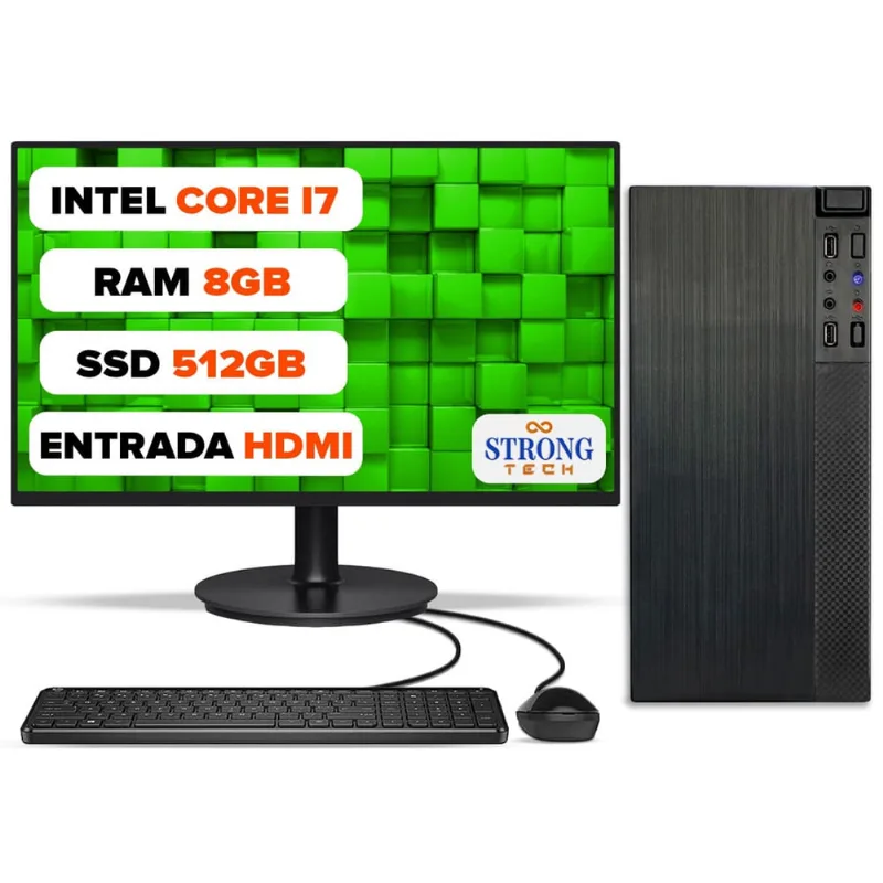 Computador Completo Intel Core i7 8GB ssd 512GB Monitor 17 Pc Hdmi Teclado e Mouse Strong Tech
