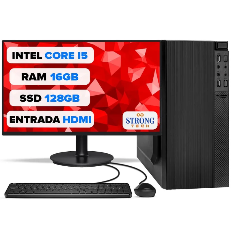 Computador Completo Intel Core i5 16GB ssd 128GB Monitor 17 4 Núcleos Super Turbo Pc Hdmi Teclado e Mouse Strong Tech