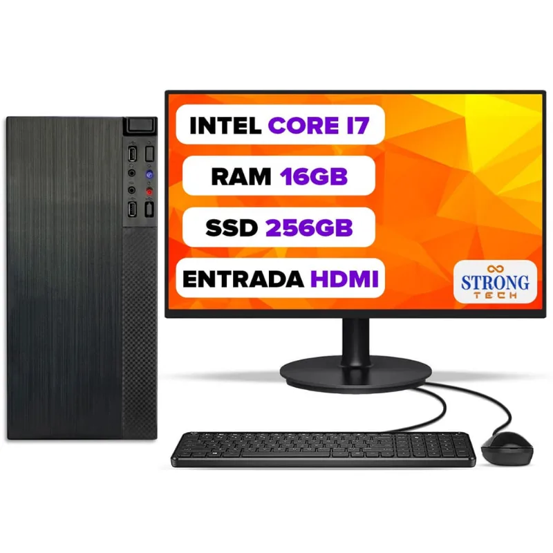 Computador Completo Intel Core i7 16GB ssd 256GB Monitor 17 4 Núcleos Super Turbo Pc Hdmi Teclado e Mouse Strong Tech