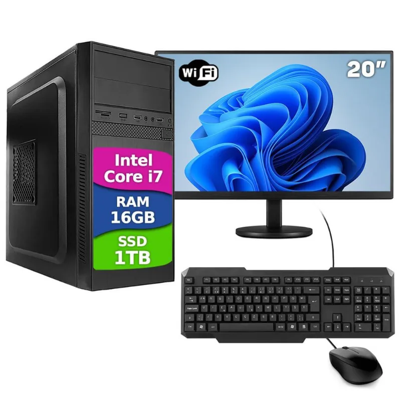 Computador Completo Intel Core I7 16gb Ssd 1TB Windows 10 Monitor 20 Hdmi Wifi