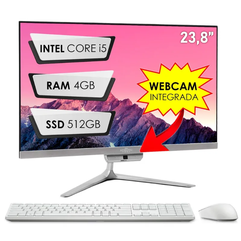 Computador Completo All In One Intel Core i5 23,8 Full HD 4GB ssd 512GB 4 Núcleos Super Turbo Hdmi Teclado e Mouse Strong Tech